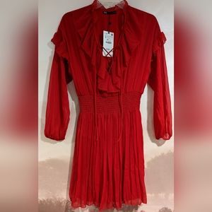 ZARA Mini Red  Ruffled Dress Sz.S